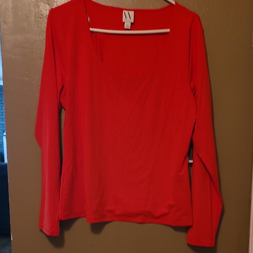 Worthington Red Fitted Blouse with Long Sleeves